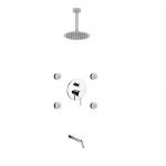 Aqua RONDO Chrome Brass Shower Set w/ 8" Round Rain Shower, 4 Body Jets and Tubfiller