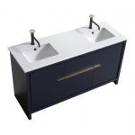 KubeBath Dolce 60″ Double Sink Blue Modern Bathroom Vanity with Quartz Countertop
