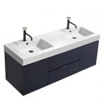 Bliss 60" Blue Wall Mount Double Sink Modern Bathroom Vanity
