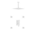 Aqua Piazza White Shower Set w/ 12" Ceiling Mount Square Rain Shower and 4 Body Jets