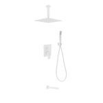 Aqua Piazza White Shower Set w/ 12" Ceiling Mount Square Rain Shower, Handheld and Tub Filler