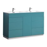 Milano 60" Double Sink Turquoise Green Floor Mount Modern Bathroom Vanity