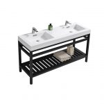 Cisco 60" Double Sink Stainless Steel Console w/ White Acrylic Sink - Matte Black
