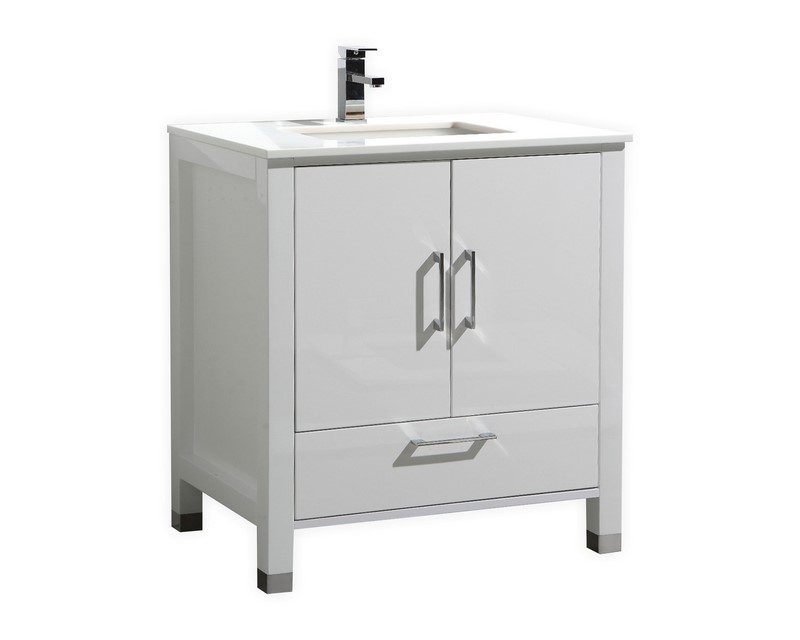 Anziano 30" High Gloss White Vanity w/ white Quartz Countertop and Undermount Sink