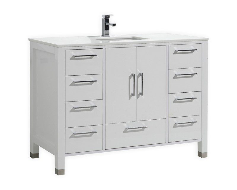Anziano 48" High Gloss White Single Sink Vanity w/ Quartz Countertop