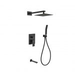 Aqua Piazza Black Shower Set w/ 8" Square Rain Shower, Tub Filler and Handheld