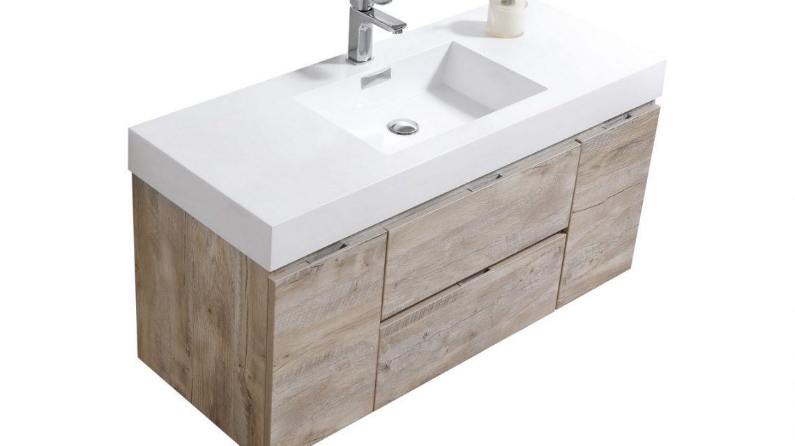 Bliss 48" Nature Wood Wall Mount Single Sink Modern Bathroom Vanity