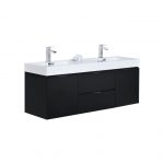 Bliss 60" Black Wall Mount Double Sink Modern Bathroom Vanity