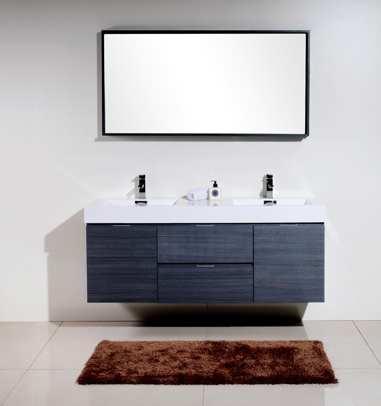 Bliss 60" Gray Oak Wall Mount Double Sink Modern Bathroom Vanity