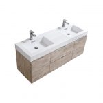 Bliss 60" Nature Wood Wall Mount Double Sink Modern Bathroom Vanity