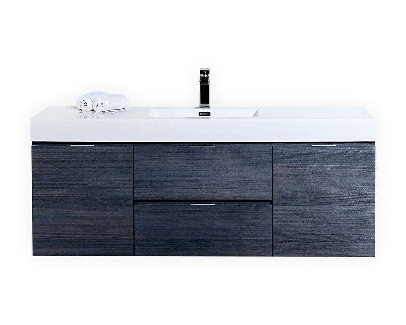 Bliss 60" Gray Oak Wall Mount Single Sink Modern Bathroom Vanity
