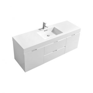 Bliss 60" High Gloss White Wall Mount Single Sink Modern Bathroom Vanity
