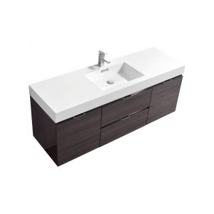 Bliss 60" High Gloss Gray Oak Wall Mount Single Sink Modern Bathroom Vanity