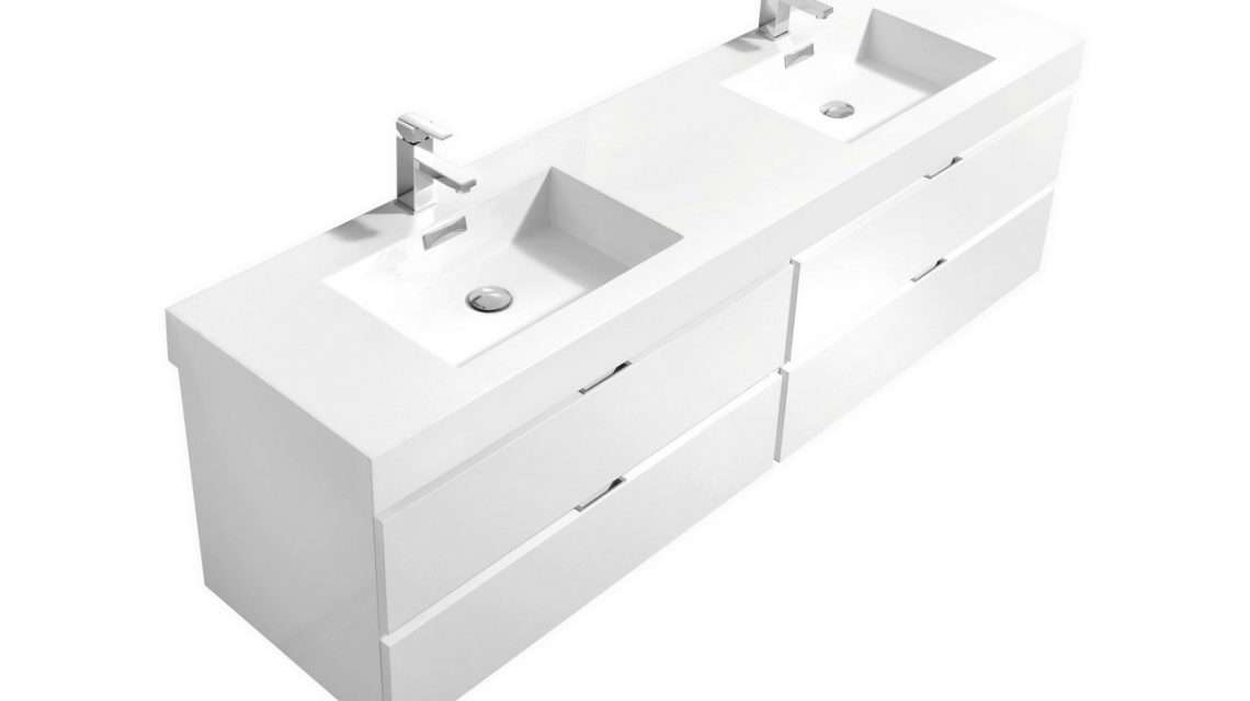 Bliss 72" High Gloss White Wall Mount Single Sink Modern Bathroom Vanity