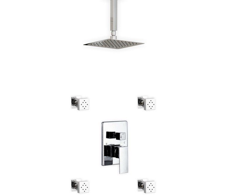 Aqua Piazza Shower Set w/ 8" Ceiling Mount Square Rain Shower and 4 Body Jets