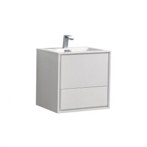 De Lusso 24" High Glossy White Wall Mount Modern Bathroom Vanity