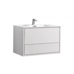 De Lusso 36" High Glossy White Wall Mount Modern Bathroom Vanity
