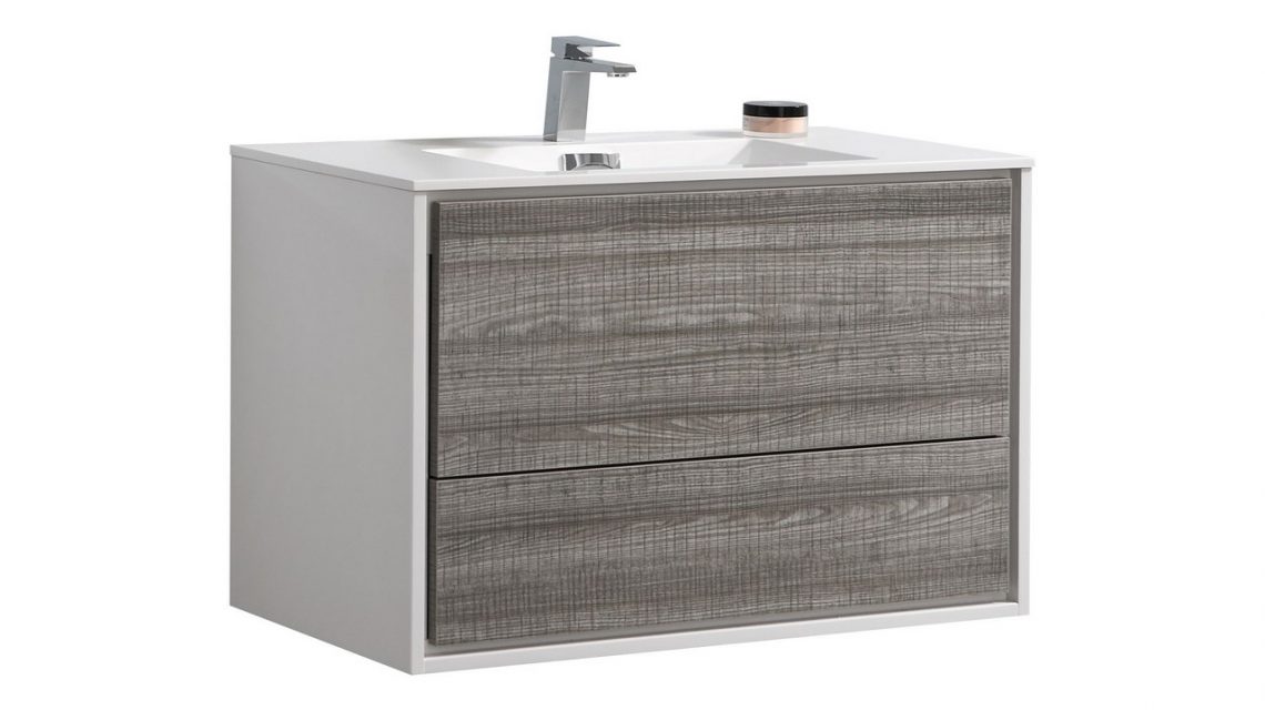De Lusso 36" Ash Gray Wall Mount Modern Bathroom Vanity