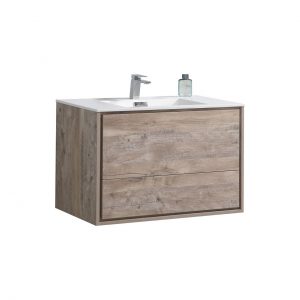 De Lusso 36" Nature Wood Wall Mount Modern Bathroom Vanity