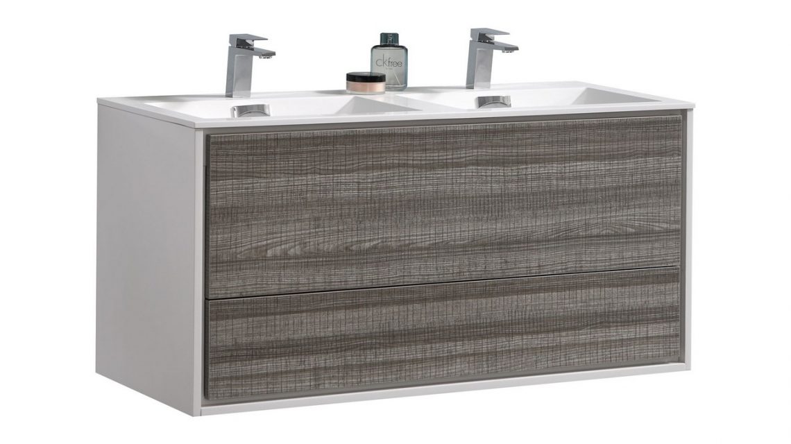 De Lusso 48" Double Sink Ash Gray Wall Mount Modern Bathroom Vanity