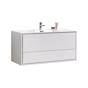 De Lusso 48" Single Sink High Glossy White Wall Mount Modern Bathroom Vanity