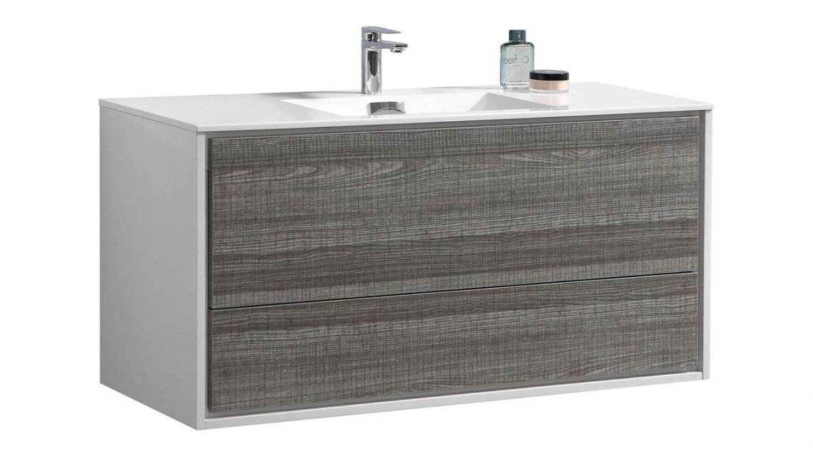 De Lusso 48" Single Sink Ash Gray Wall Mount Modern Bathroom Vanity