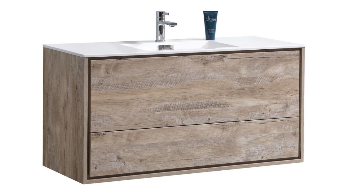 De Lusso 48" Single Sink Nature Wood Wall Mount Modern Bathroom Vanity