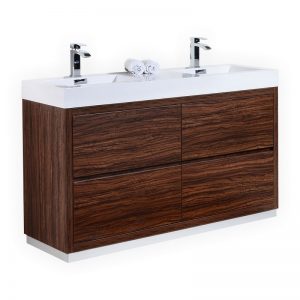 Bliss 60" Double Sink Walnut Free Standing Modern Bathroom Vanity