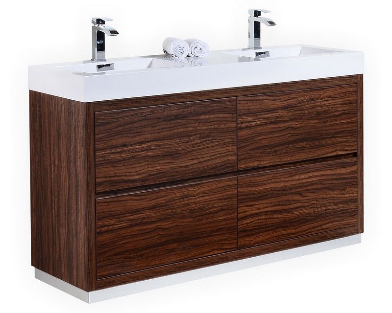Bliss 60" Double Sink Walnut Free Standing Modern Bathroom Vanity