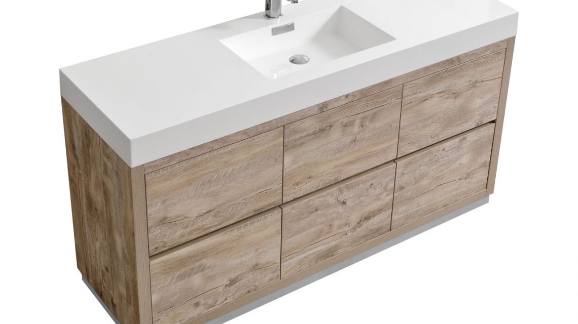 Bliss 60" Single Sink Floor Mount Nature Wood Modern Bathroom Vanity
