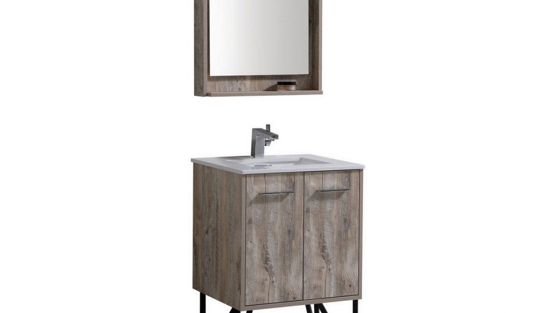 Bosco 24" Modern Bathroom Vanity w/ Quartz Countertop and Matching Mirror