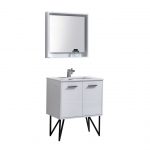 Bosco 30" High Gloss White Modern Bathroom Vanity w/ Quartz Countertop and Matching Mirror