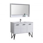 Bosco 48" High Gloss White Modern Bathroom Vanity w/ Quartz Countertop and Matching Mirror