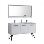 Bosco 60" High Gloss White Modern Bathroom Vanity w/ Quartz Countertop and Matching Mirror