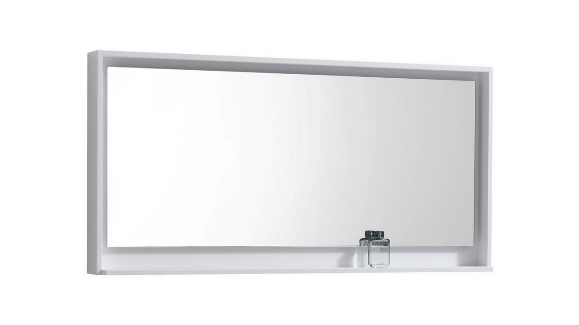 60" Wide Mirror w/ Shelve - High Gloss White