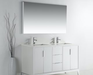 Divani 60" Gloss White Vanity W/ Quartz Counter Top