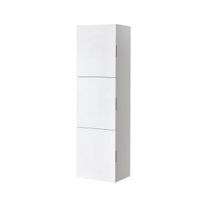 High Gloss White Bathroom Linen Cabinet w/ 3 Large Storage Areas