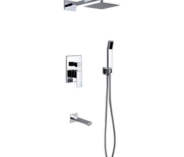 Aqua Piazza Brass Shower Set w/ 8" Square Rain Shower, Tub Filler and Handheld